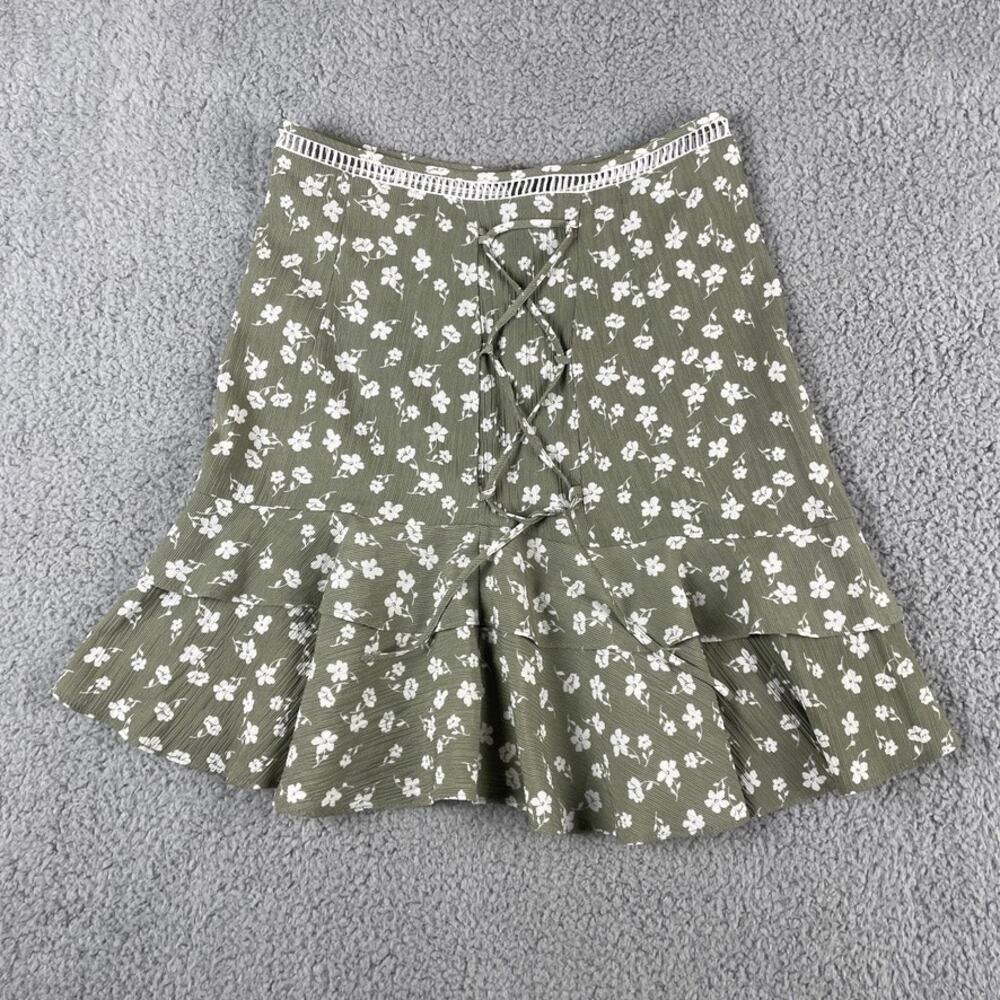 Asos Women's US 4 Green White Polyester Lace Trim Zip Skirt